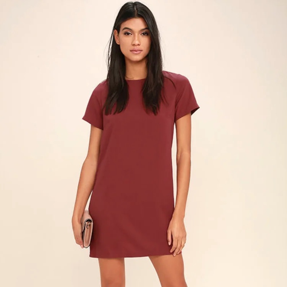 Lulus Shift and Shout Marsala Dress